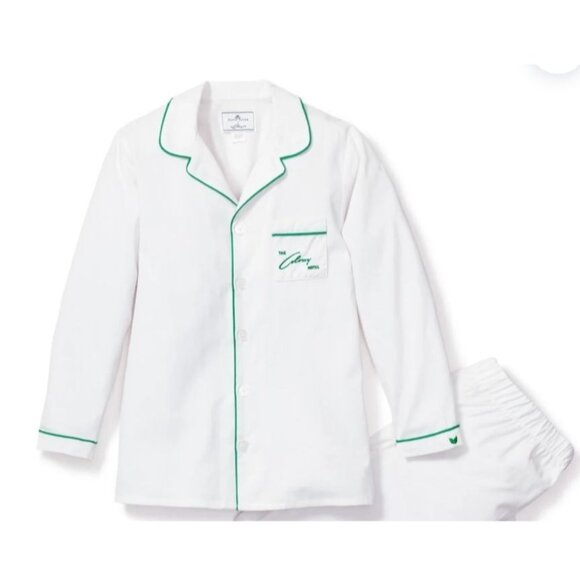 Petite Plume The Colony Hotel Childrens Pajama Set Size 12 White & Green Piping - Picture 1 of 9